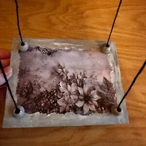 Hand crafted Floral Hanging shelf with Black Cord